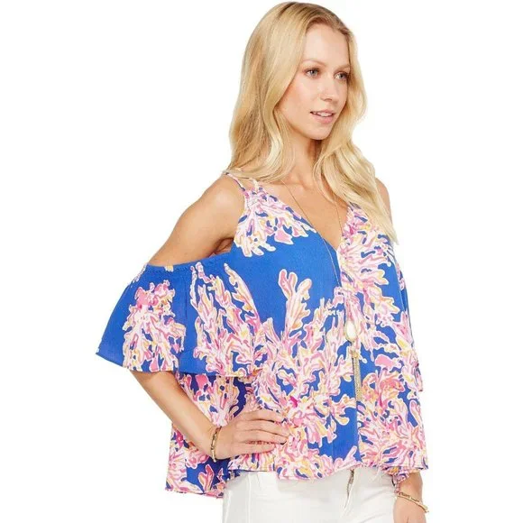 Lilly Pulitzer Bellamie Top in "Brilliant Blue It's Eelectric" Size Small - Picture 1 of 4